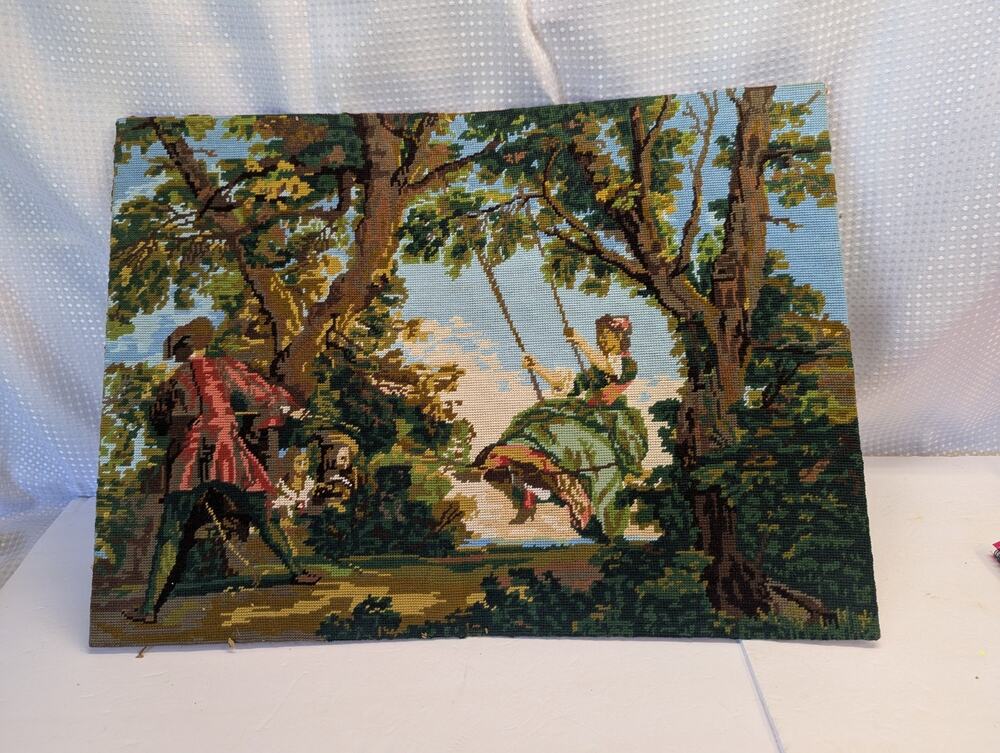 Vintage Original French Countryside Tapestry Nice France,On Hardboard BEAUTIFUL